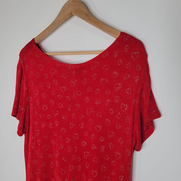 Vintage MOLLY MALLOY Slinky Red Heart Print Midi Dress Size L Valentine Sparkly - Picture 8 of 9